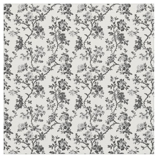 Black Toile Flowering Branches Fabric
