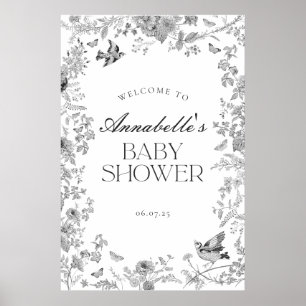 Black Toile Jouy Floral Baby Shower Welcome Sign