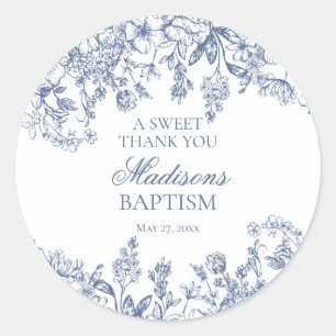 Black Toile Jouy Vintage Floral Baptism Circle Classic Round Sticker