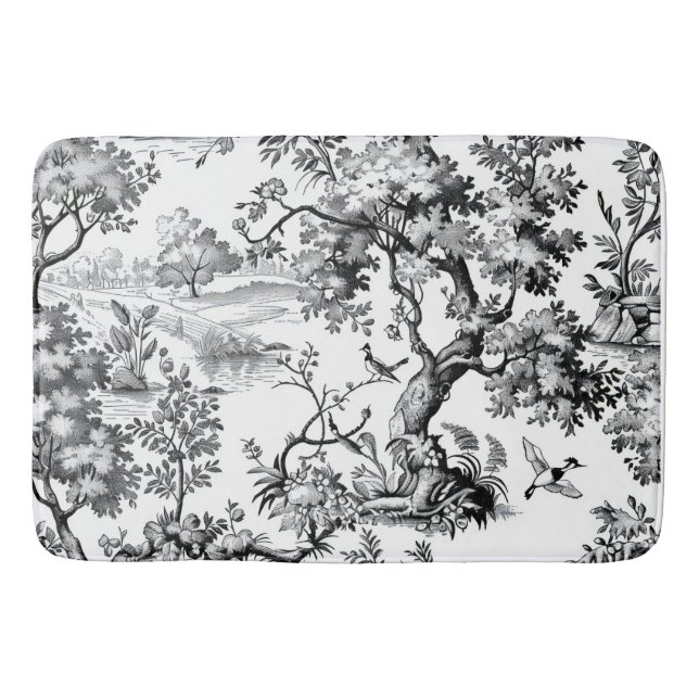 Black Toile Print Bath Mat (Front)