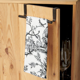 Black Toile Print Kitchen Towel