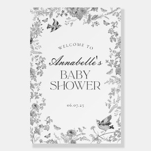 Black Toile Vintag Floral Baby Shower Welcome Sign