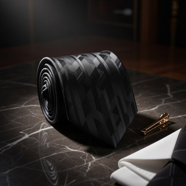 Black Tonal Geometric Neck Tie (Creator Uploaded)