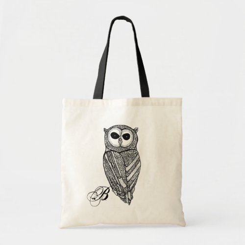 Black Tones Line Drawing Owl Tote Bag