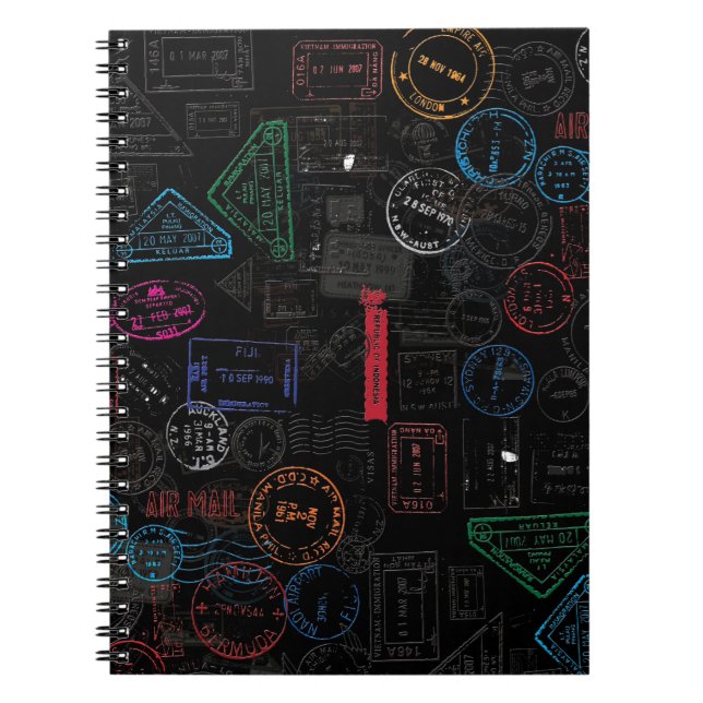 Black Tones Traveling Pasport Stamps. Notebook (Front)