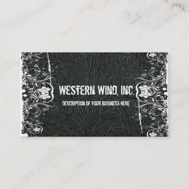 Black Tooled Leather and Lace Business Card (Front)