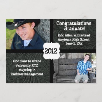 Black Tooled Leather Photo Graduation Announcement by RiverJude at Zazzle