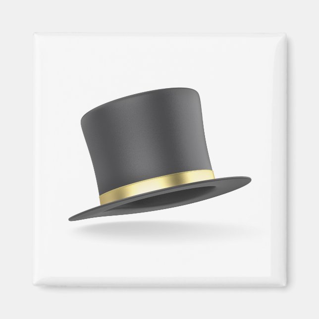 Black top hat with golden ribbon magnet (Front)