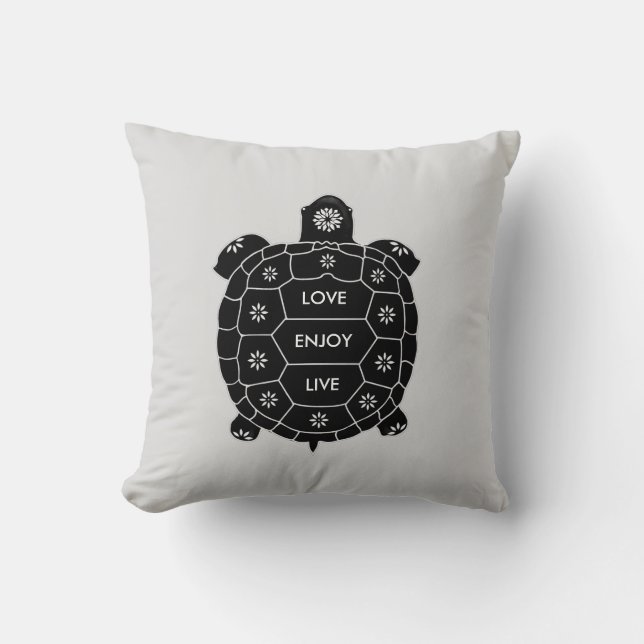 Black Tortoise Art on Light Silver Gray Throw Pillow (Front)