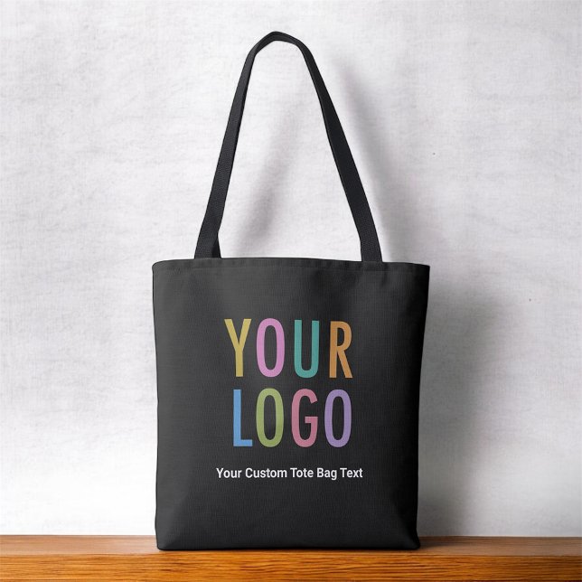 Black Tote Bag Double-Sided Logo All-Over-Print (MISOOK All-Over-Print Black Tote Bag with Logo)