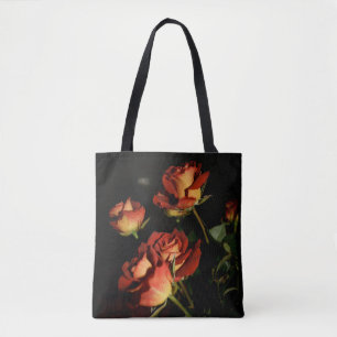 black Tote Bag with Red Roses