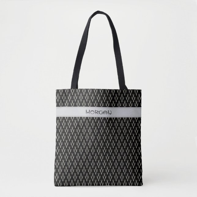Black Tote Bag with White "V" Pattern (Front)