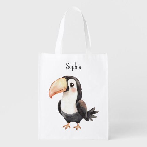 Black Toucan Bird Flamingo Grocery Bag