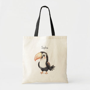 Black Toucan Bird Flamingo Tote Bag