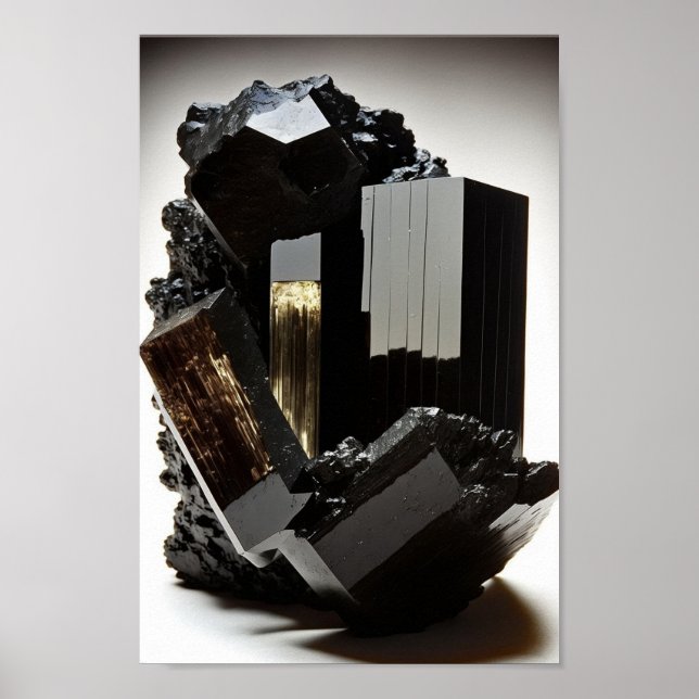Black Tourmaline crystal macro closeup photo Poster (Front)