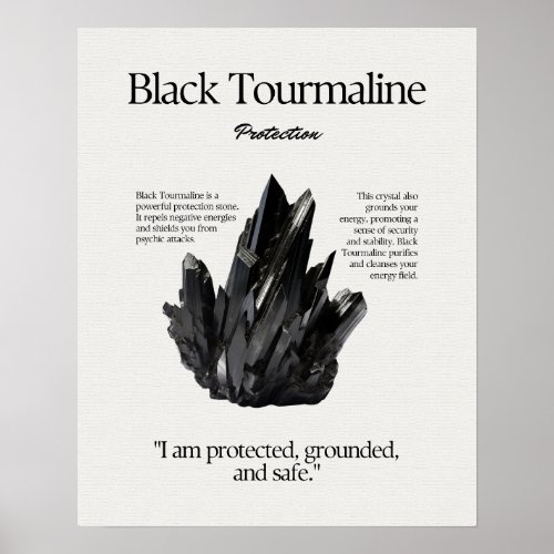 Black Tourmaline Stone Crystal Meaning Card Poster