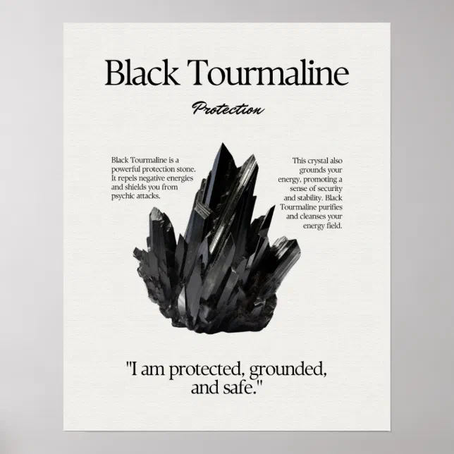 Black Tourmaline Stone Crystal Meaning Card Poster Zazzle