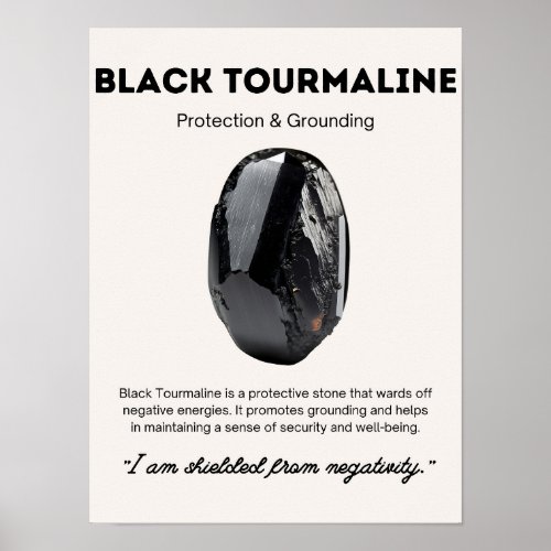 Black Tourmaline Stone Crystal Meaning Poster
