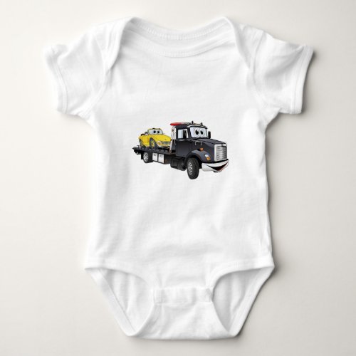 Black Tow Truck Flatbed Cartoon Baby Bodysuit