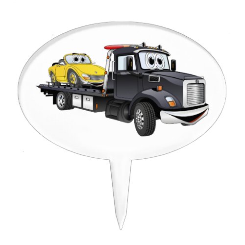 Black Tow Truck Flatbed Cartoon Cake Topper