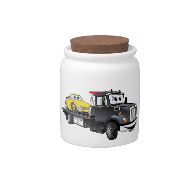 Black Tow Truck Flatbed Cartoon Candy Jar (Front)