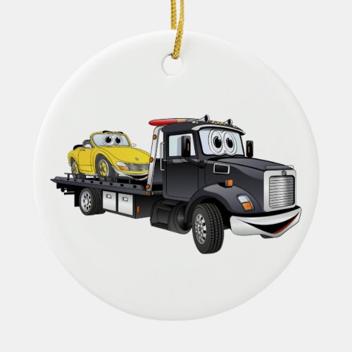 Black Tow Truck Flatbed Cartoon Ceramic Ornament