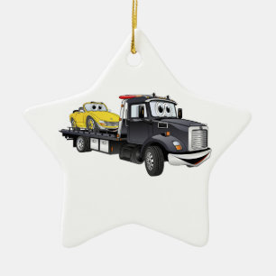 Black Tow Truck Flatbed Cartoon Ceramic Ornament