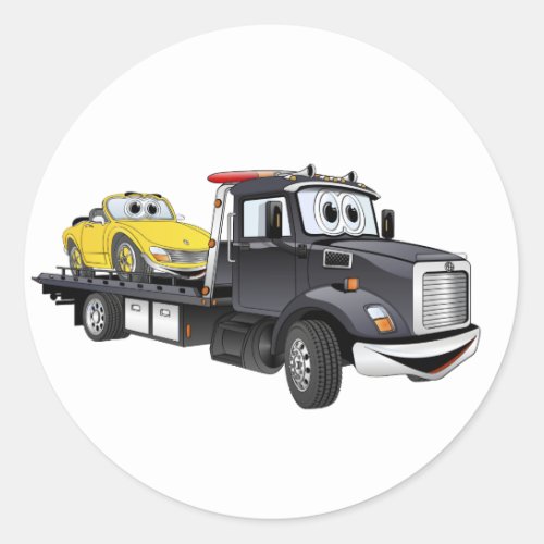 Black Tow Truck Flatbed Cartoon Classic Round Sticker