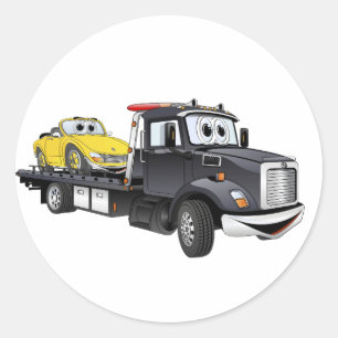 Black Tow Truck Flatbed Cartoon Classic Round Sticker