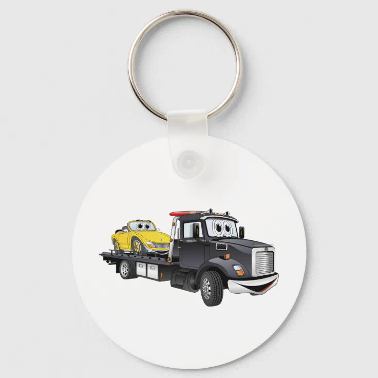 Black Tow Truck Flatbed Cartoon Keychain Zazzle