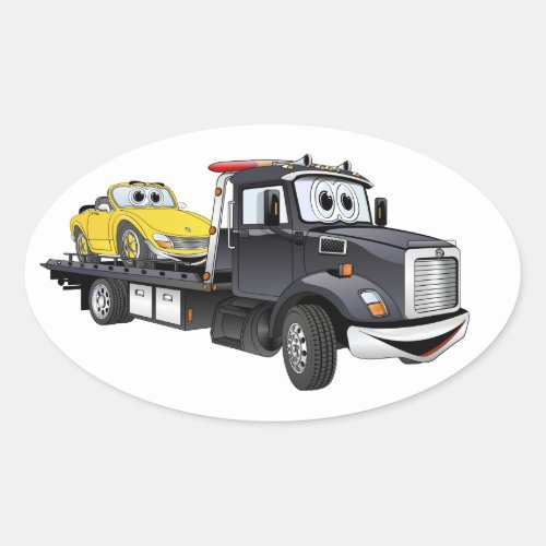 Black Tow Truck Flatbed Cartoon Oval Sticker