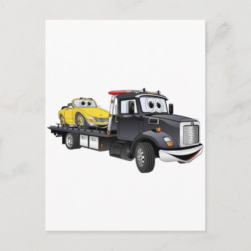 Black Tow Truck Flatbed Cartoon Postcard