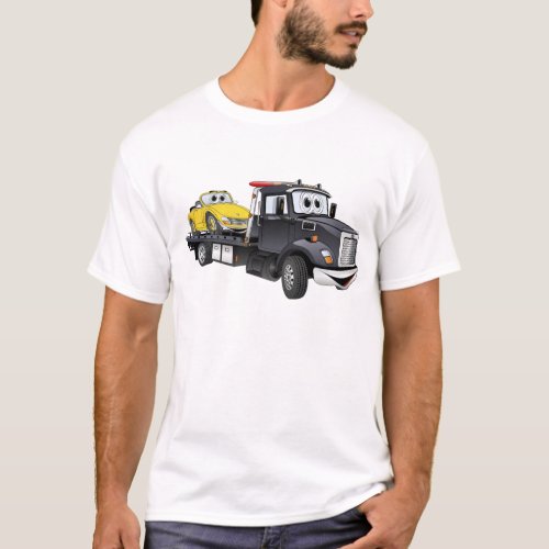 Black Tow Truck Flatbed Cartoon T_Shirt