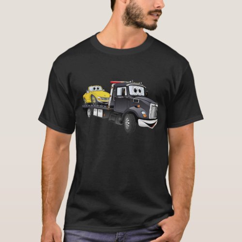 Black Tow Truck Flatbed Cartoon T_Shirt