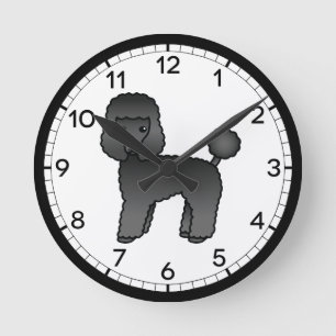 Black Toy Poodle Cartoon Dog Illustration Round Clock