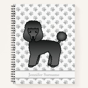 Black Toy Poodle Cute Cartoon Dog & Custom Text Notebook