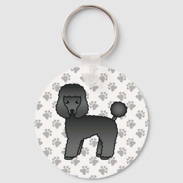Black Toy Poodle Cute Cartoon Dog Keychain (Front)