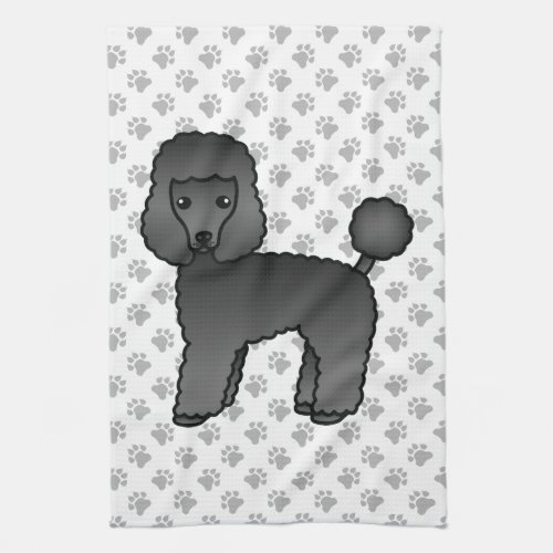 Black Toy Poodle Cute Cartoon Dog Kitchen Towel