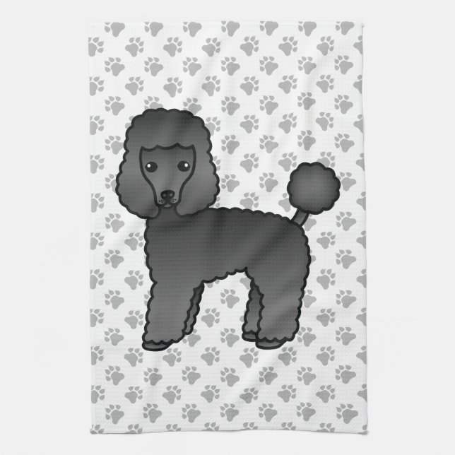 Black Toy Poodle Cute Cartoon Dog Kitchen Towel (Vertical)