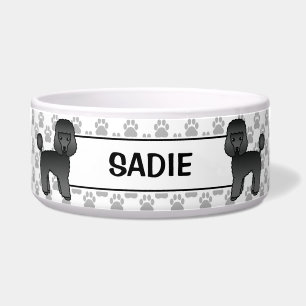 Black Toy Poodle Cute Cartoon Dog & Name Bowl