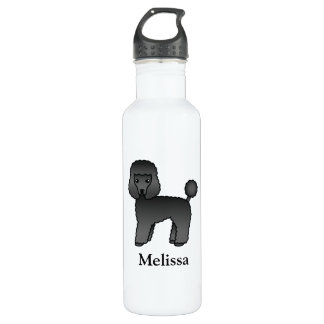 Black Toy Poodle Cute Cartoon Dog &amp; Name Stainless Steel Water Bottle