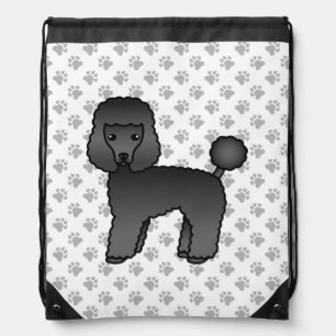 Black Toy Poodle Cute Cartoon Dog & Paws Drawstring Bag
