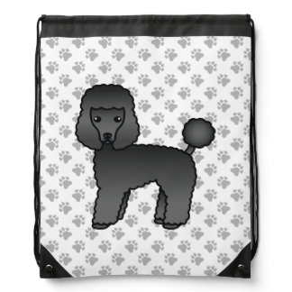 Black Toy Poodle Cute Cartoon Dog &amp; Paws Drawstring Bag
