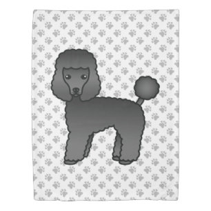 Black Toy Poodle Cute Cartoon Dog & Paws Duvet Cover