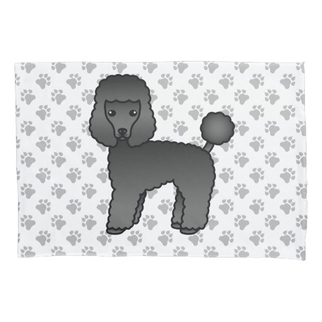 Black Toy Poodle Cute Cartoon Dog Pillow Case (Front)