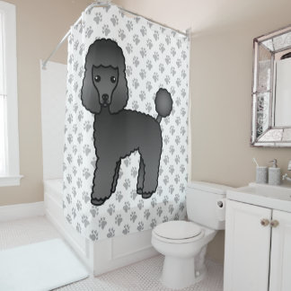 Black Toy Poodle Cute Cartoon Dog Shower Curtain