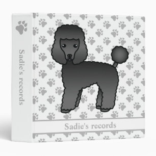 Black Toy Poodle Cute Cartoon Dog & Text 3 Ring Binder