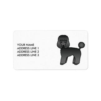 Black Toy Poodle Cute Cartoon Dog &amp; Text Label