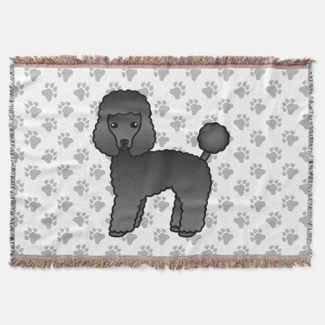 Black Toy Poodle Cute Cartoon Dog Throw Blanket (Front)