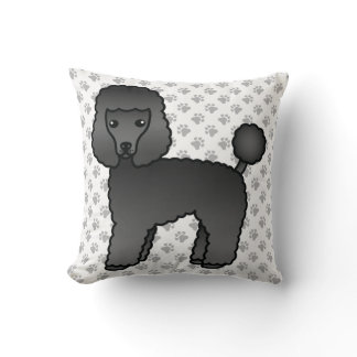 Black Toy Poodle Cute Cartoon Dog Throw Pillow